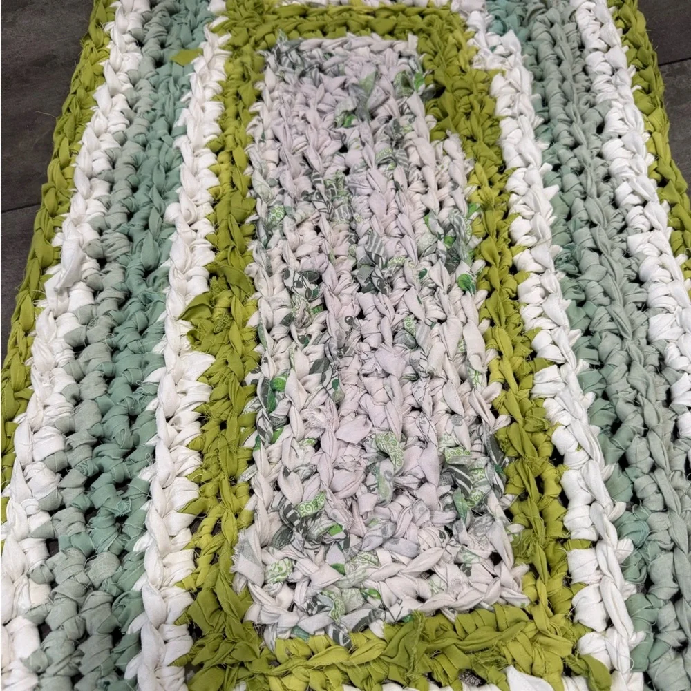 Handmade crocheted rag rug bathroom mat 18x29” rectangular